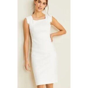 Ann Taylor White Linen Square Sheath Dress Size 2 / XS NWT $150 Knee Length 6410